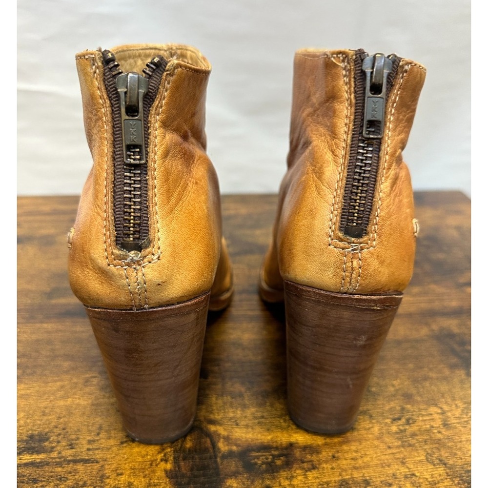 Bed Stu Onset Tan Distressed Leather Peep Toe Ankle Booties Heeled Size 8 Boho - Picture 12 of 16
